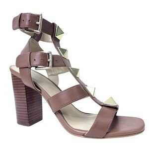NIB MICHAEL Michael Kors Wren Gladiator Studded Heeled Leather Sandals Tan  7.5